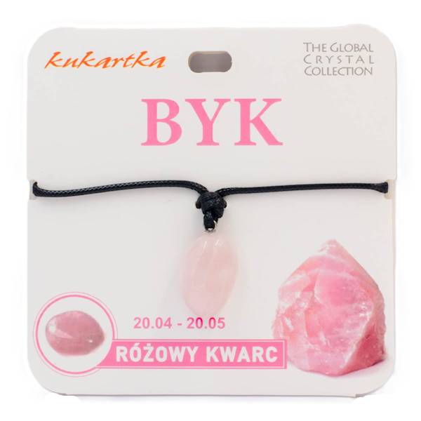 Naszyjnik kukartka ZNAK ZODIAKU: BYK (różowy kwarc) - NAS-003