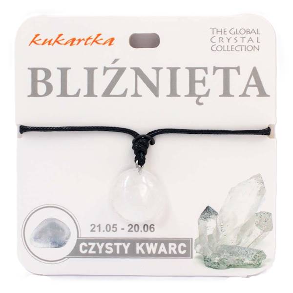 Naszyjnik kukartka ZNAK ZODIAKU: BLIŹNIĘTA (czysty kwarc) - NAS-004