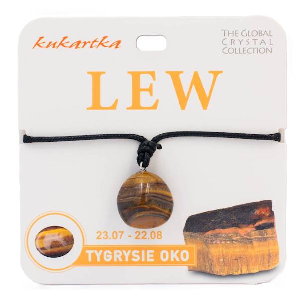 Naszyjnik kukartka ZNAK ZODIAKU: LEW (tygrysie oko) - NAS-006