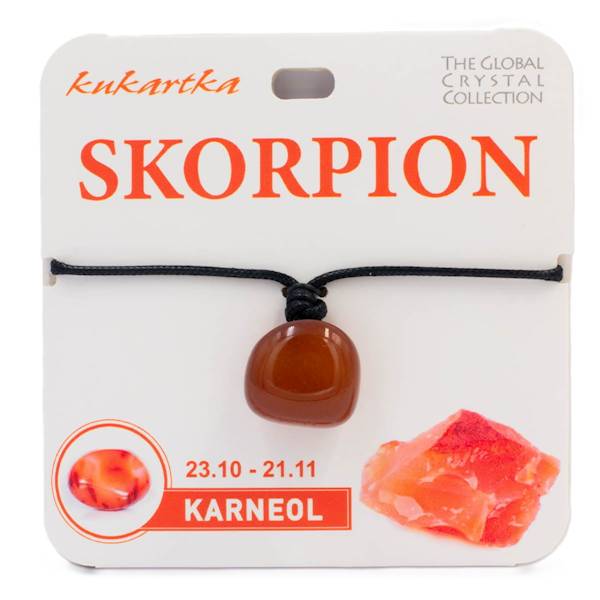 Naszyjnik kukartka ZNAK ZODIAKU: SKORPION (karneol) - NAS-009