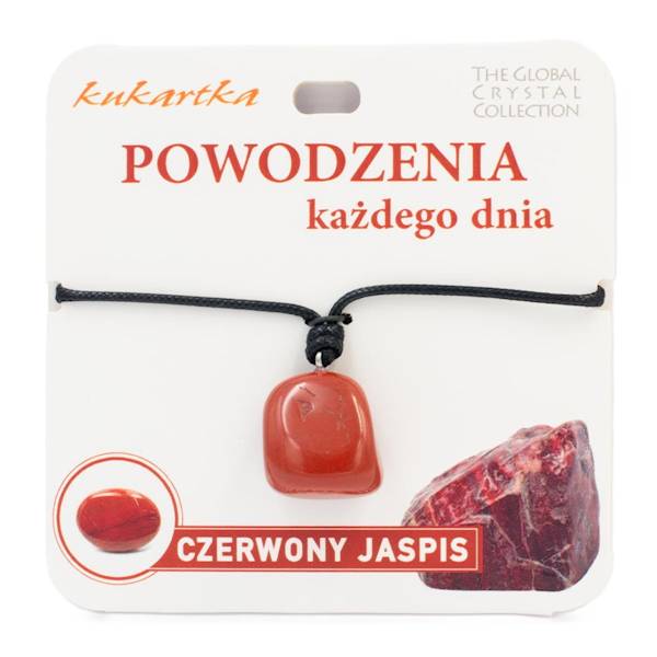 Naszyjnik kukartka: POWODZENIA KAŻDEGO DNIA (czerwony jaspis) - NAS-026