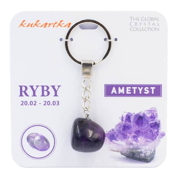 Brelok kukartka ZNAK ZODIAKU: RYBY (ametyst) - BKN-001