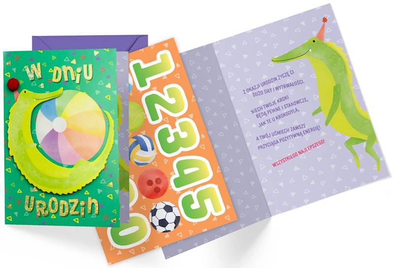 Karnet z kopertą: Urodziny dziecięce (wymienne cyferki, krokodyl) DK-1090