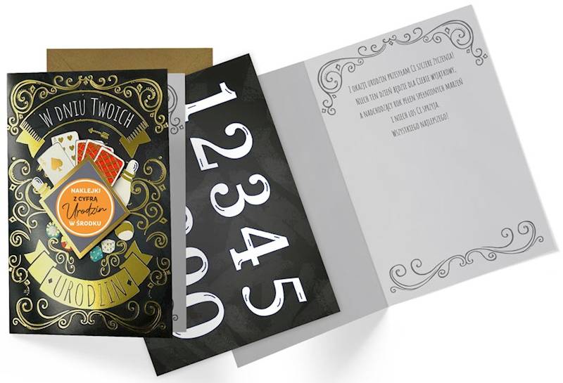 Karnet z kopertą: Urodziny męskie (wymienne cyfry, gry) DK-1158