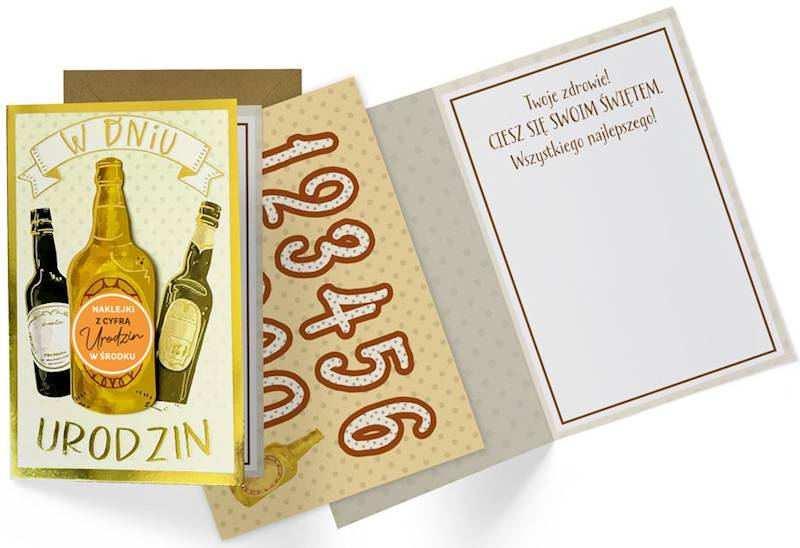 Karnet z kopertą: Urodziny męskie (wymienne cyfry, butelki) DK-1165