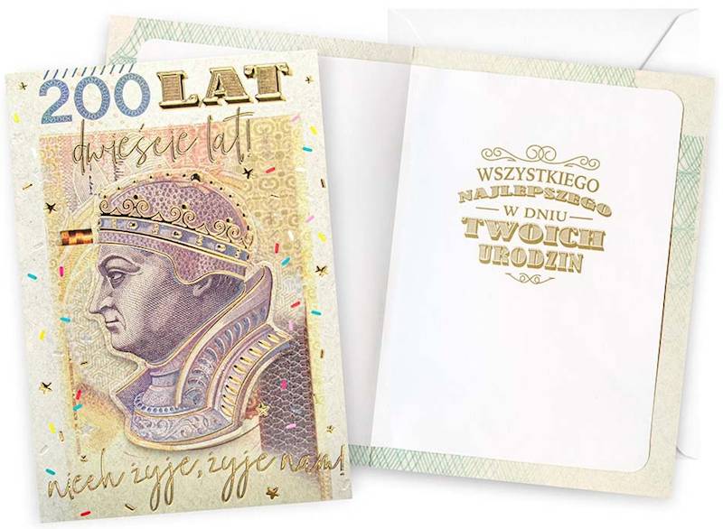 Karnet z kopertą: Urodziny (wymienne cyfry, banknot 200) DK-1311