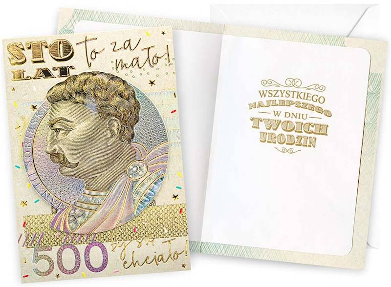 Karnet z kopertą: Urodziny (wymienne cyfry, banknot 500) DK-1312