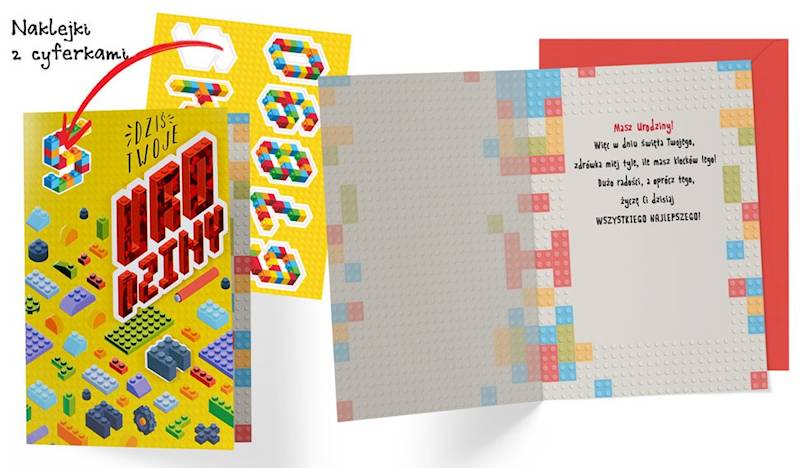 Karnet z kopertą: Urodziny dziecięce (wymienne cyferki, lego) DKP-050