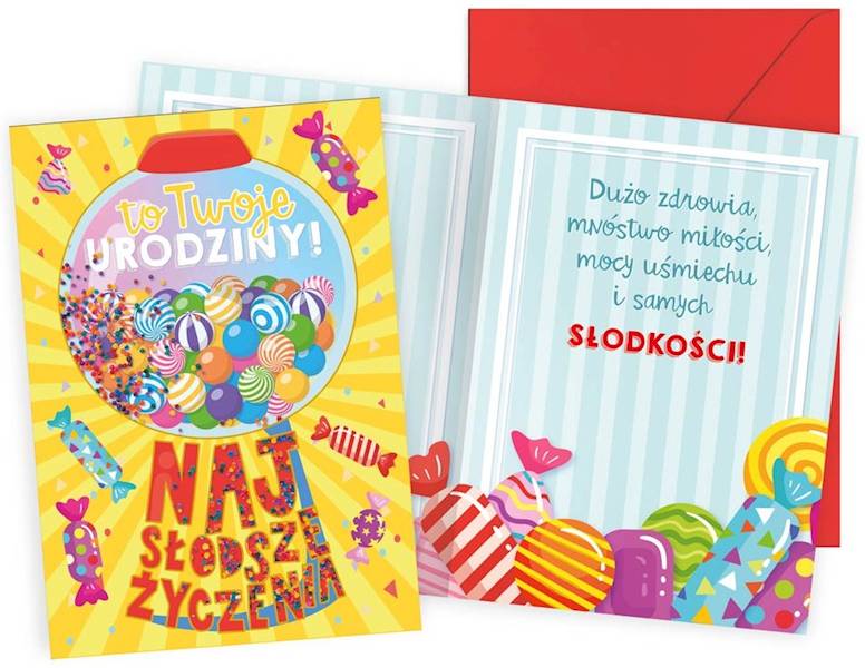 Karnet z kopertą KONFETTI: Urodziny (słodkości) KNF-048