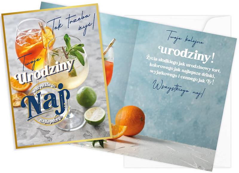 Karnet z kopertą: Urodziny "URODZINY NAJ" (drinki) V-051