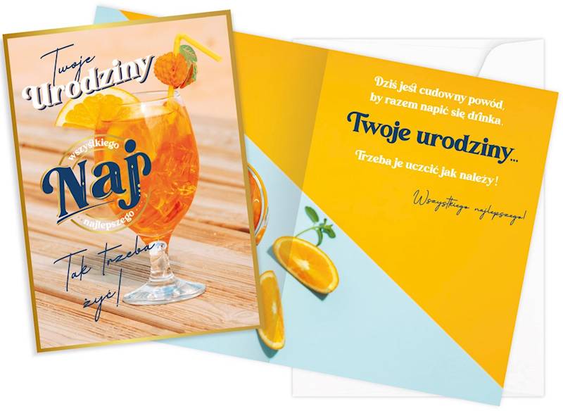 Karnet z kopertą: Urodziny "URODZINY NAJ" (drink) V-052
