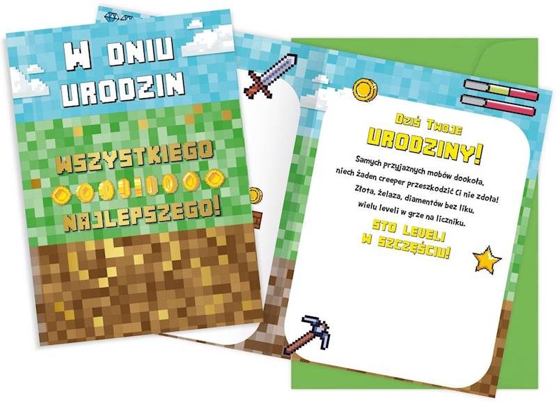 Karnet z kopertą: Urodziny "W DNIU URODZIN" (piksele) V-055