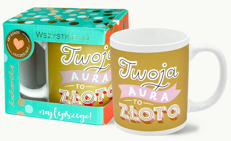 Kubek kukartka Premium "TWOJA AURA TO ZŁOTO" 300 ml Q-1046