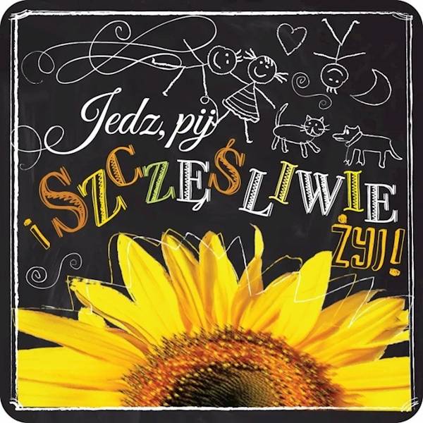 Magnes na lodówkę kukartka "Jedz, pij i SZCZĘŚLIWIE ŻYJ" MG-100
