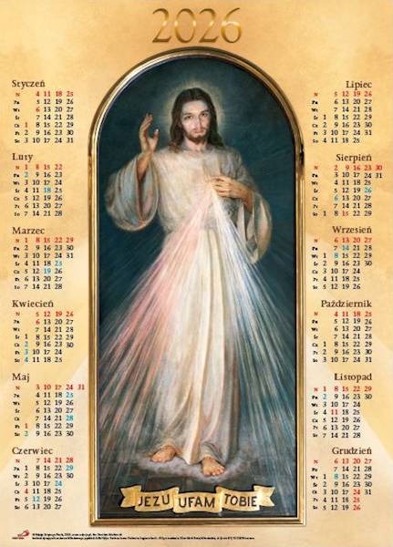 Kalendarz 2026 ŚCIENNY plakat - JEZUS MIŁOSIERNY (49x68 cm)