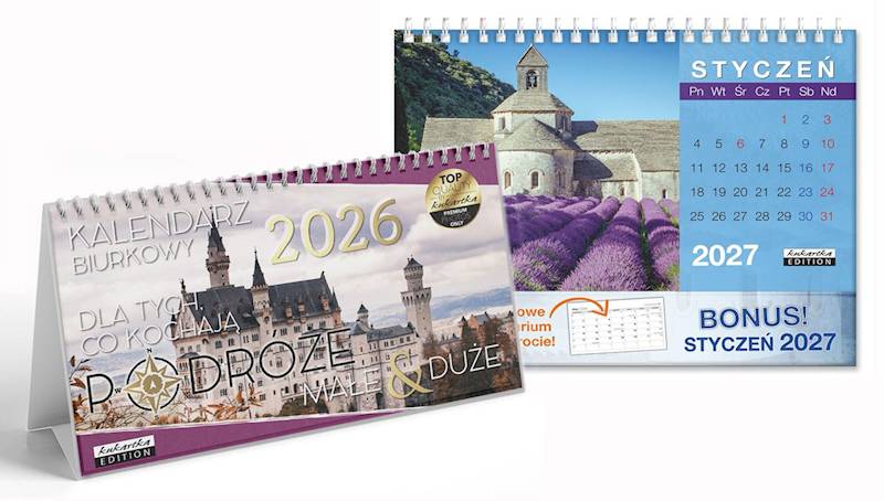 Kalendarz 2026 na biurko (kukartka) - PODRÓŻE