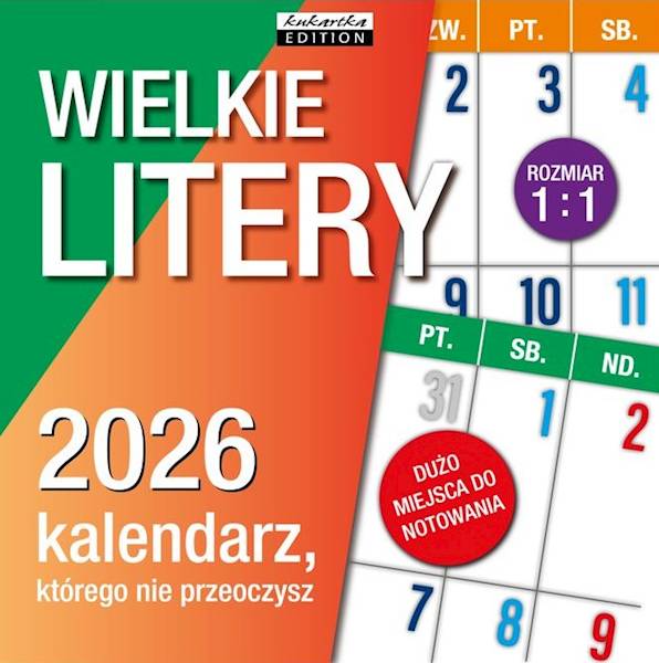 Kalendarz 2026 ŚCIENNY (kukartka) - WIELKIE LITERY