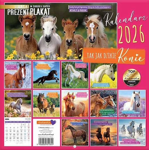 Kalendarz 2026 ŚCIENNY (kukartka) - KONIE