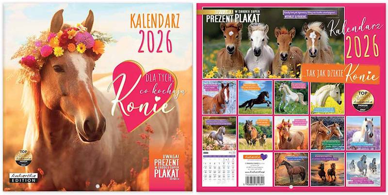 Kalendarz 2026 ŚCIENNY (kukartka) - KONIE