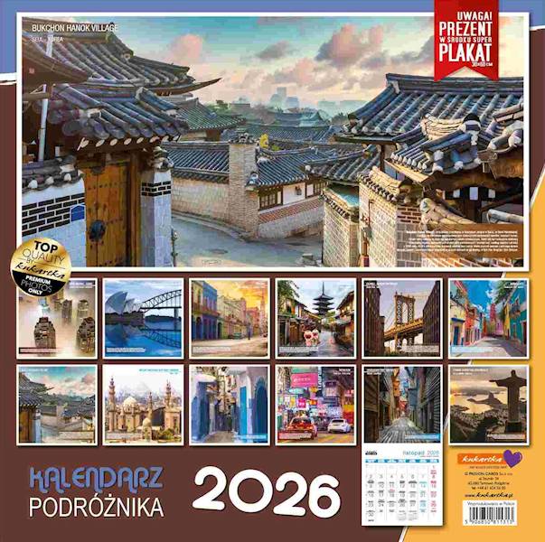 Kalendarz 2026 ŚCIENNY (kukartka) - 365 DNI DOOKOŁA ŚWIATA