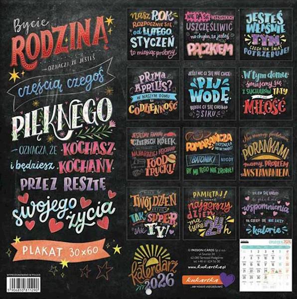 Kalendarz 2026 ŚCIENNY (kukartka) - TABLICA RODZINKI
