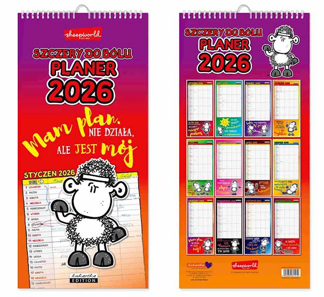 Kalendarz 2026 ŚCIENNY planer (kukartka) - SHEEPWORLD SZCZERY