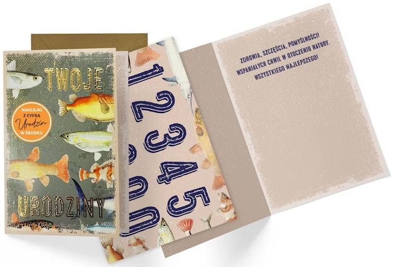 Karnet z kopertą: Urodziny męskie (wymienne cyfry, ryby) DK-1162