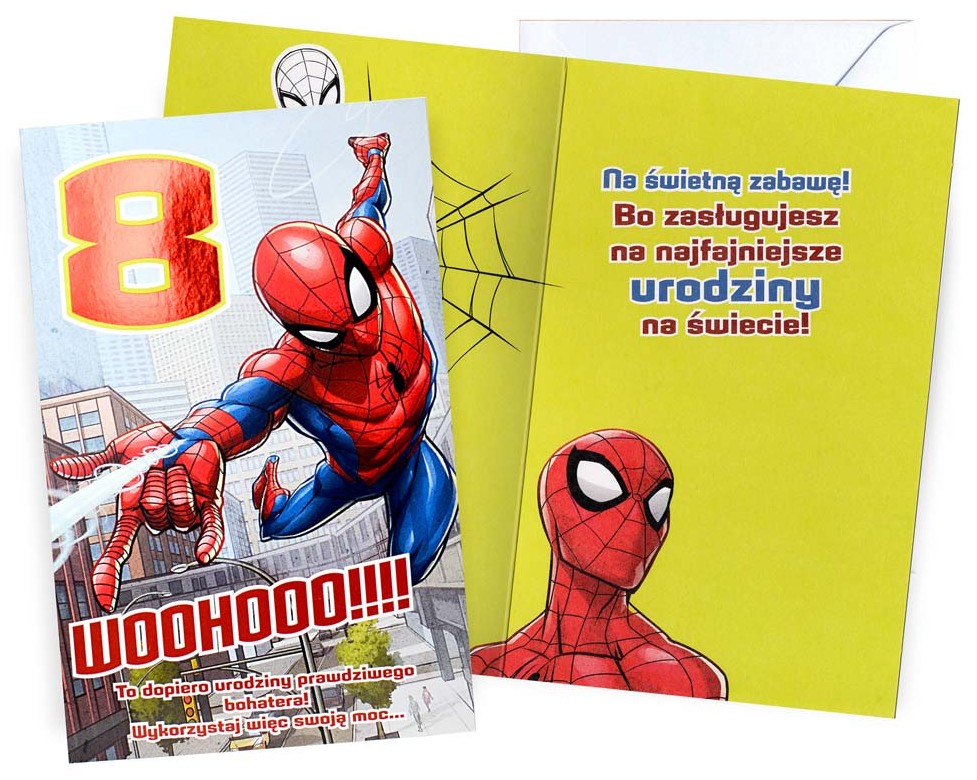 Karnet z kopertą: Urodziny dziecięce 8 (Spider-Man, cyferki) DHS-015