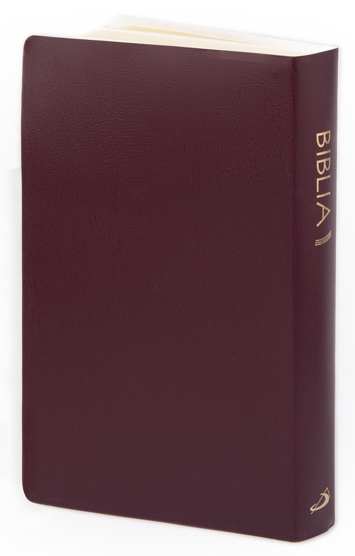 BIBLIA STARY i NOWY TESTAMENT "z rybką". Oprawa balacron, bordowa, z kolorową wkładką