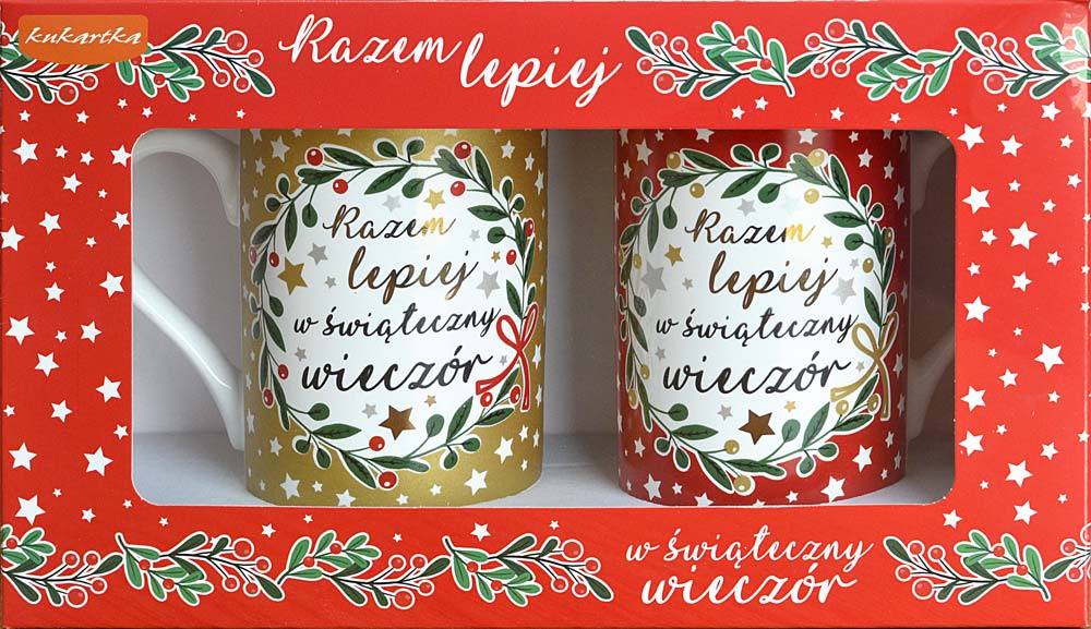 KOMPLET 2 kubków kukartka Boże Narodzenie "Razem lepiej..." 2x 275 ml Q-973