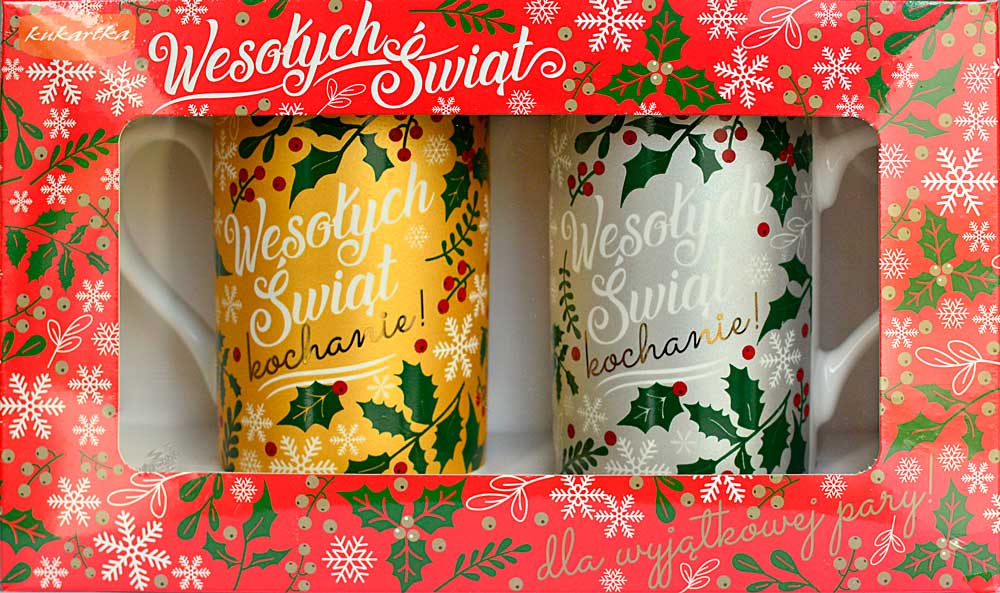 KOMPLET 2 kubków kukartka Boże Narodzenie "Wesołych Świąt" 2x 275 ml Q-1058