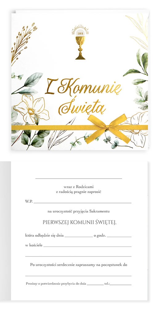 Zaproszenie z kopertą: na Pierwszą Komunię Świętą PMZ-121 (1 szt.)