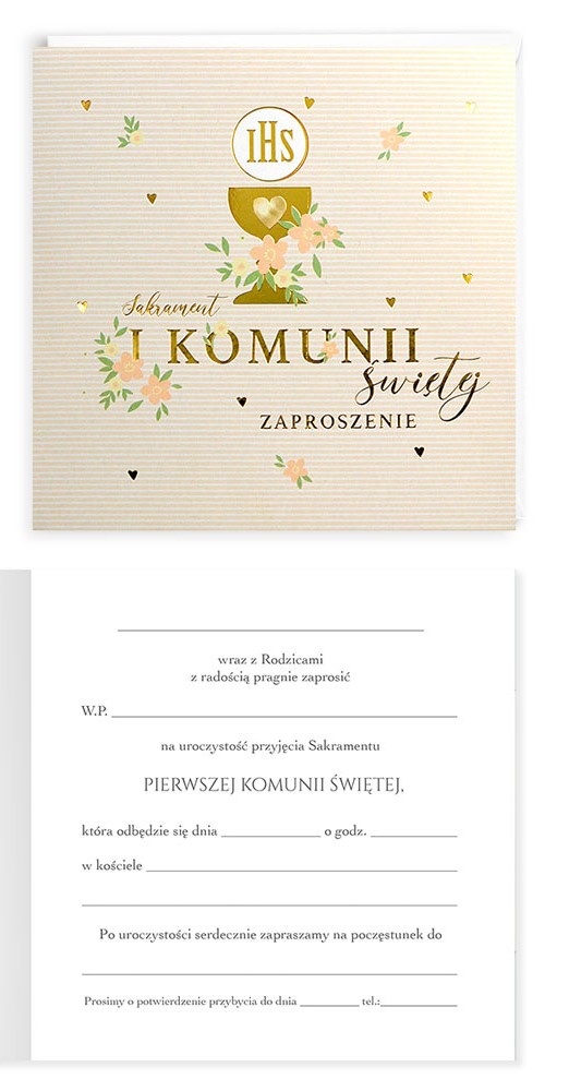 Zaproszenie z kopertą: na Pierwszą Komunię Świętą PMZ-119 (1 szt.)