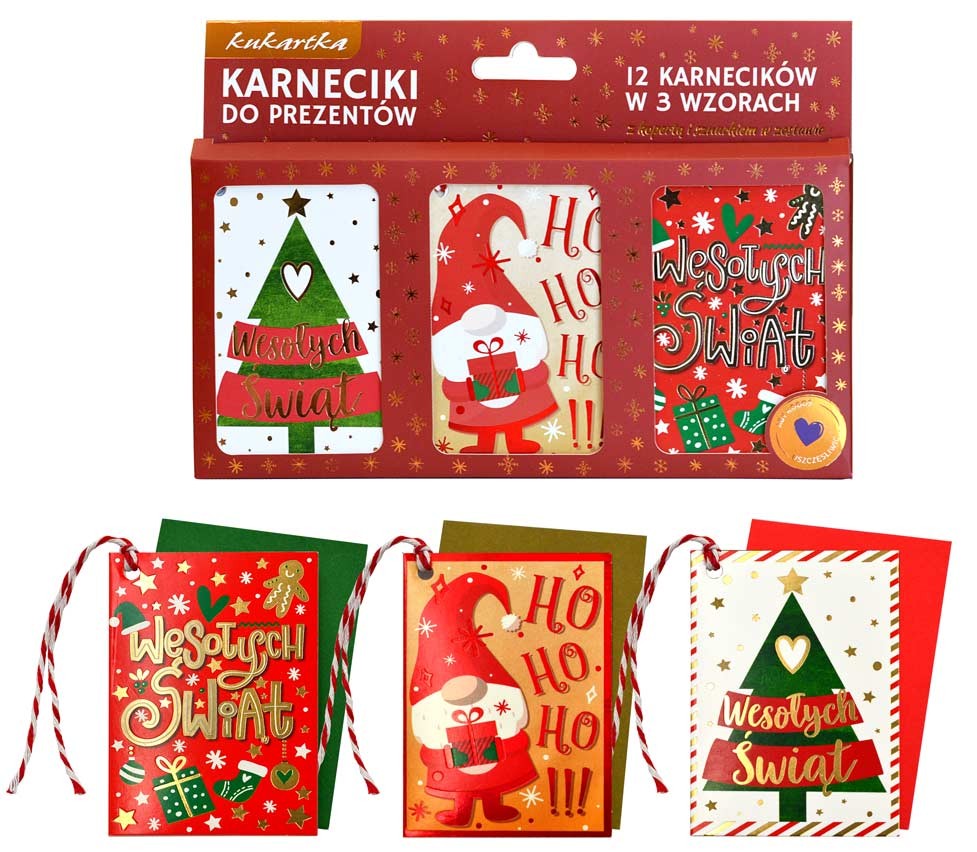 Karneciki / Zawieszki do prezentów "Boże Narodzenie" 12 szt. KAR-001