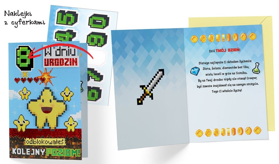 Karnet z kopertą: Urodziny dziecięce (wymienne cyferki, level) DKP-051