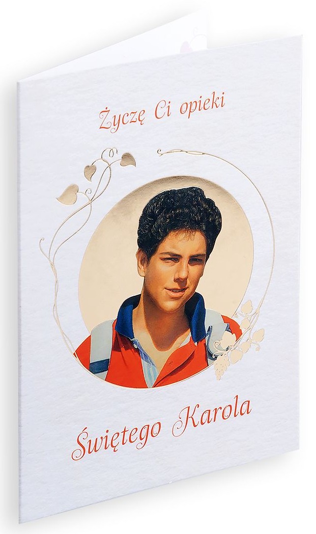 Karnet z kopertą: Ze Świętymi 16 - Życzę Ci opieki Świętego Karola (Acutis)