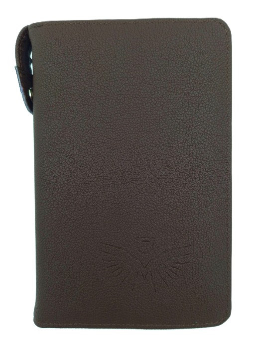 Oprawa / Okładka MAKAJUTO z suwakiem na Biblię "z rybką" (ANIOŁ) - kolor ciemny brąz