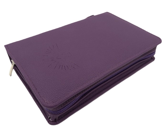 Oprawa / Okładka MAKAJUTO z suwakiem na Biblię "z rybką" (ANIOŁ) - kolor fioletowy