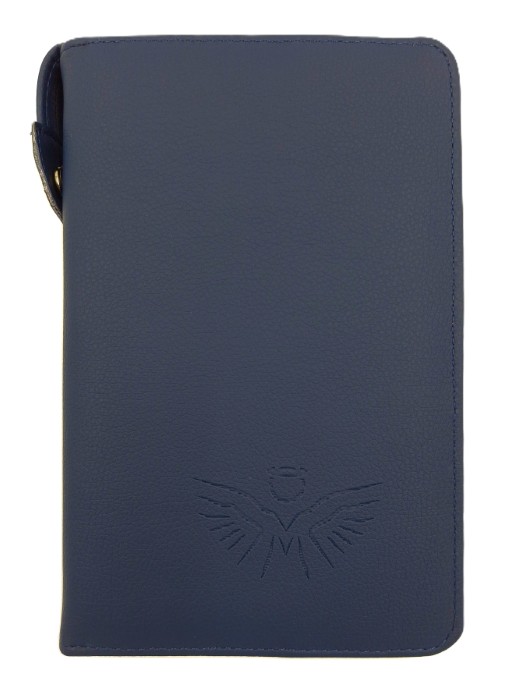 Oprawa / Okładka MAKAJUTO z suwakiem na Biblię "z rybką" (ANIOŁ) - kolor granatowy