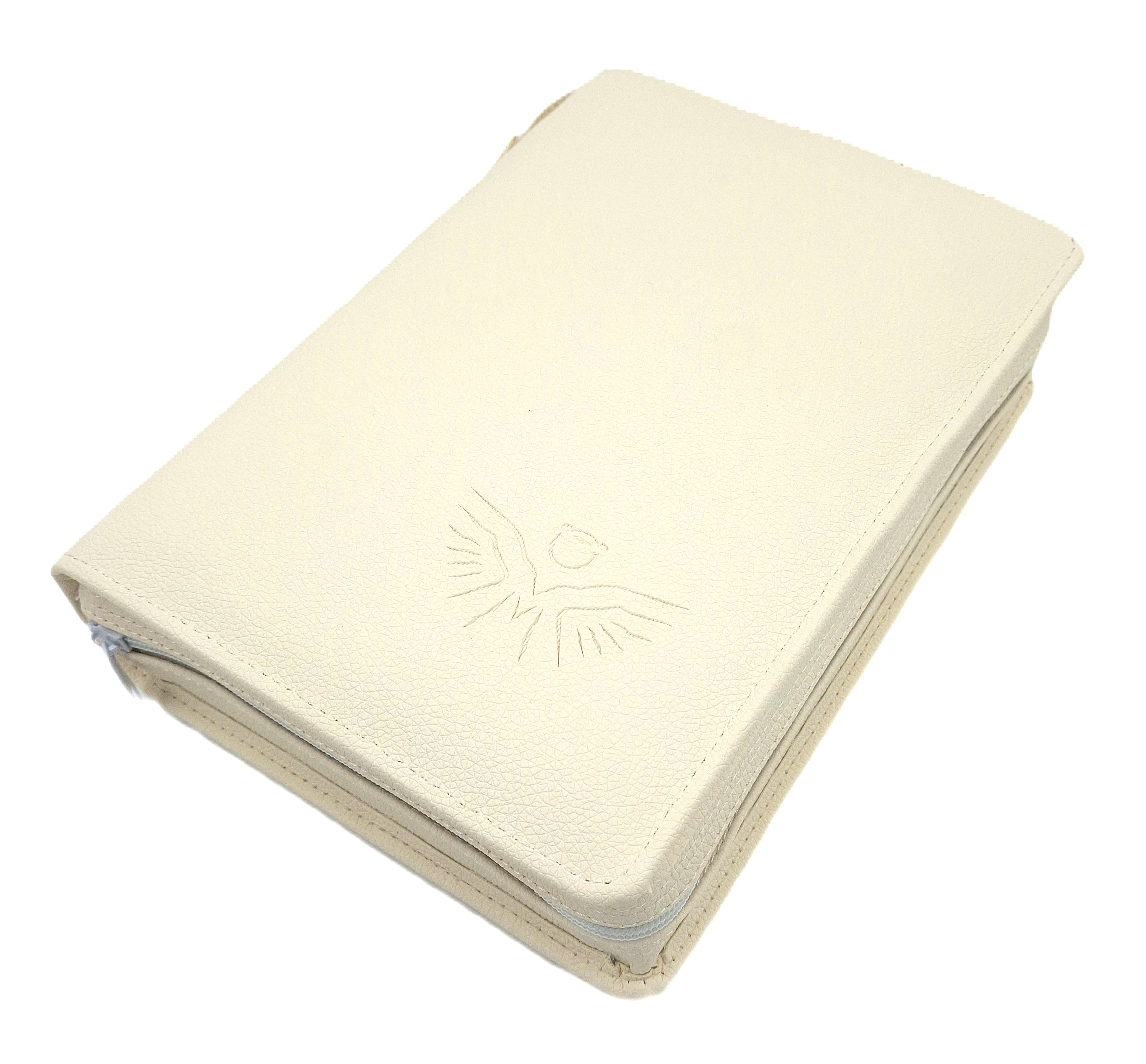 Oprawa / Okładka MAKAJUTO z suwakiem na Pismo Święte DUŻE "z gołębicą" (ANIOŁ) - kolor ECRU