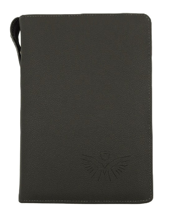 Oprawa / Okładka MAKAJUTO z suwakiem na Pismo Święte DUŻE "z gołębicą" (ANIOŁ) - kolor GRAFIT