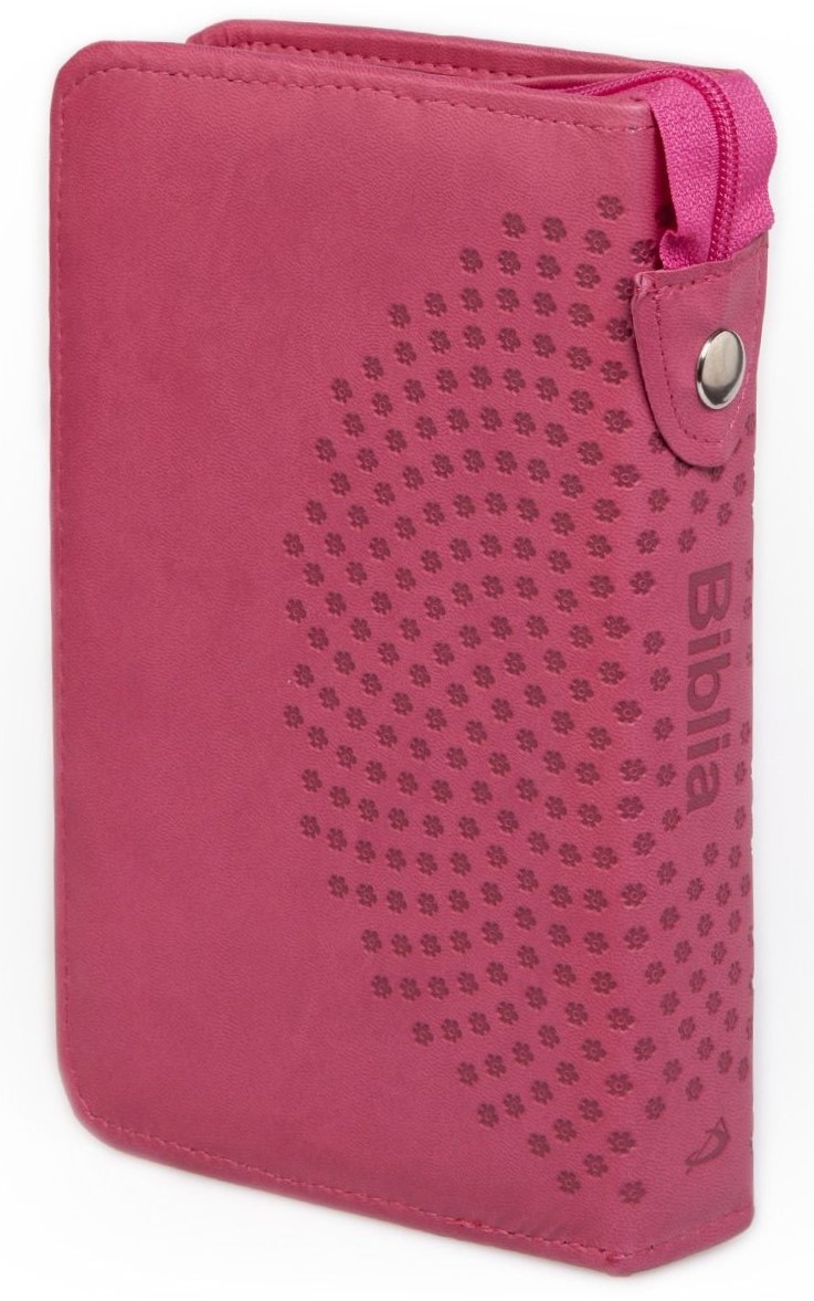 BIBLIA STARY i NOWY TESTAMENT "z rybką". Oprawa różowa z suwakiem