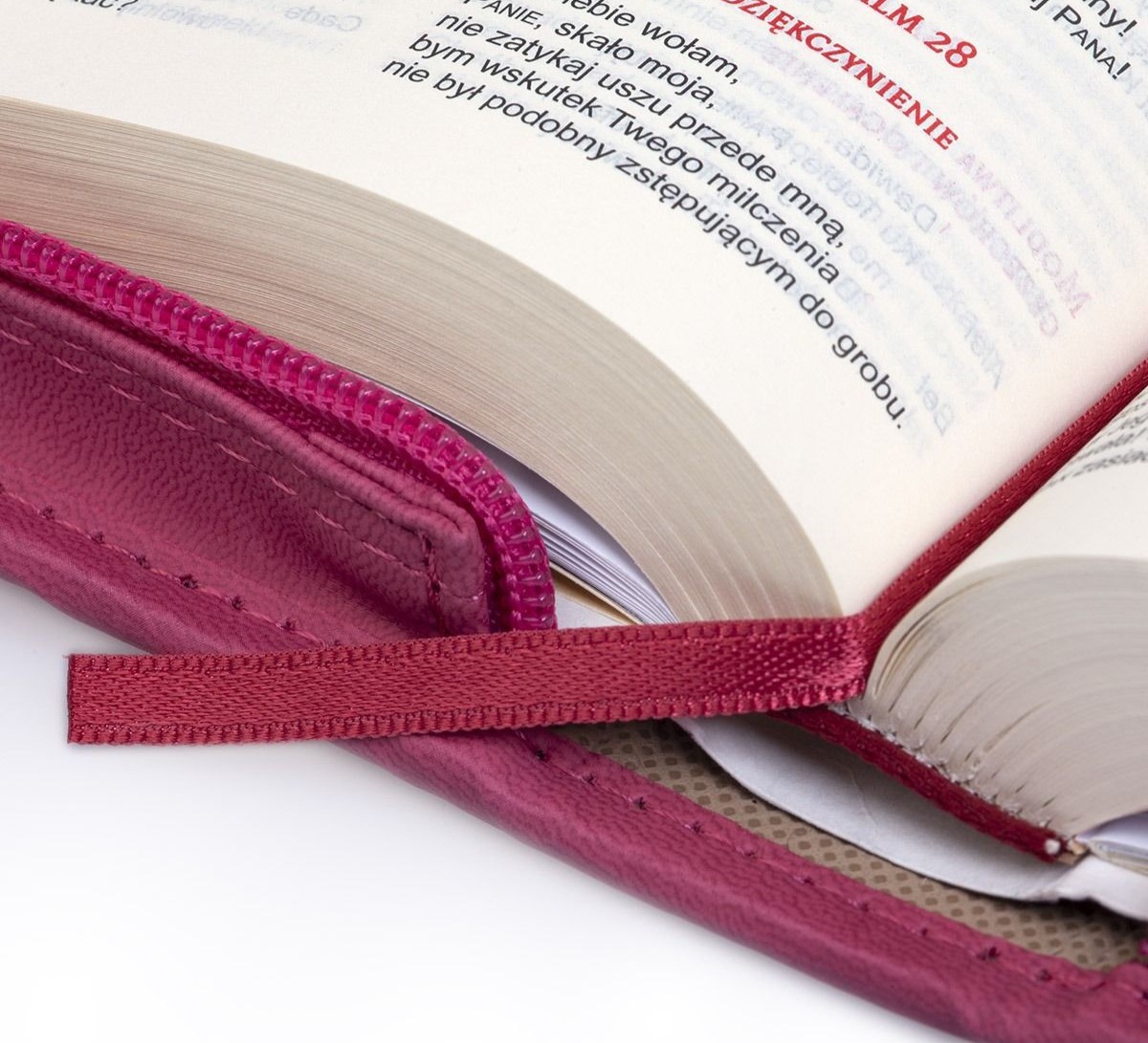 BIBLIA STARY i NOWY TESTAMENT "z rybką". Oprawa różowa z suwakiem