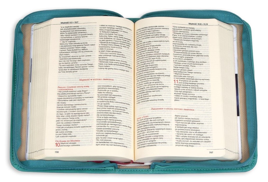 BIBLIA STARY i NOWY TESTAMENT "z rybką". Oprawa turkusowa z suwakiem