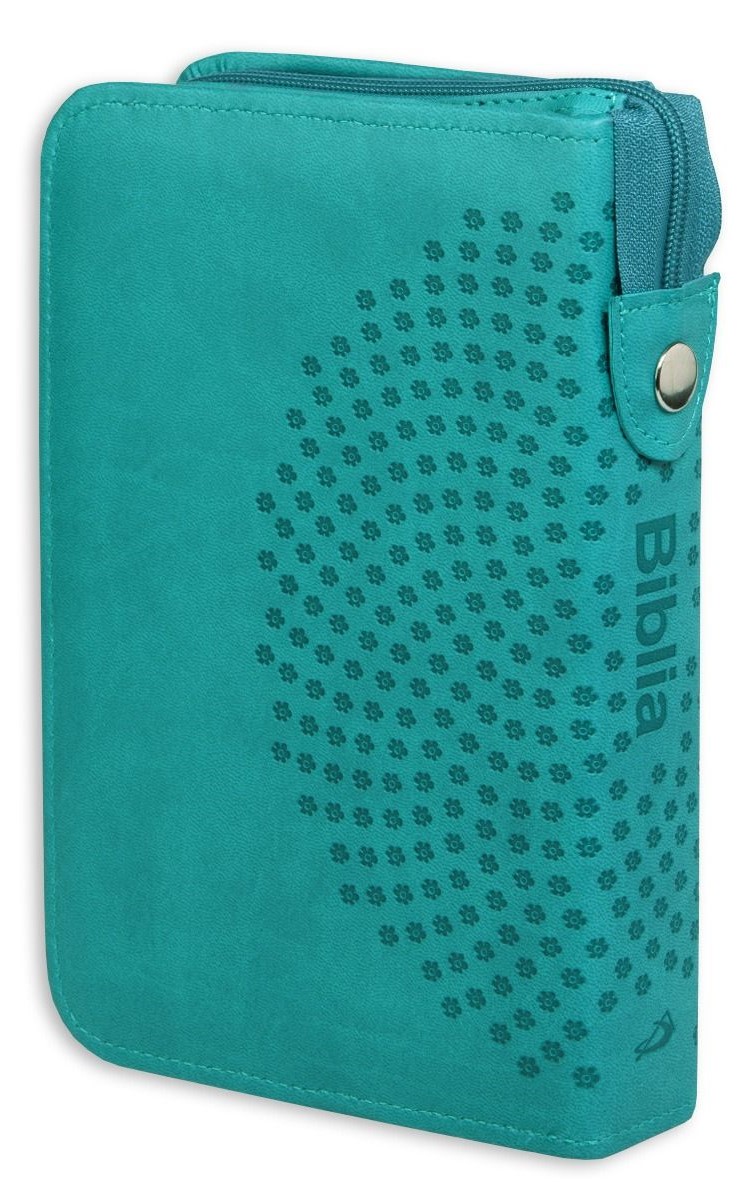 BIBLIA STARY i NOWY TESTAMENT "z rybką". Oprawa turkusowa z suwakiem