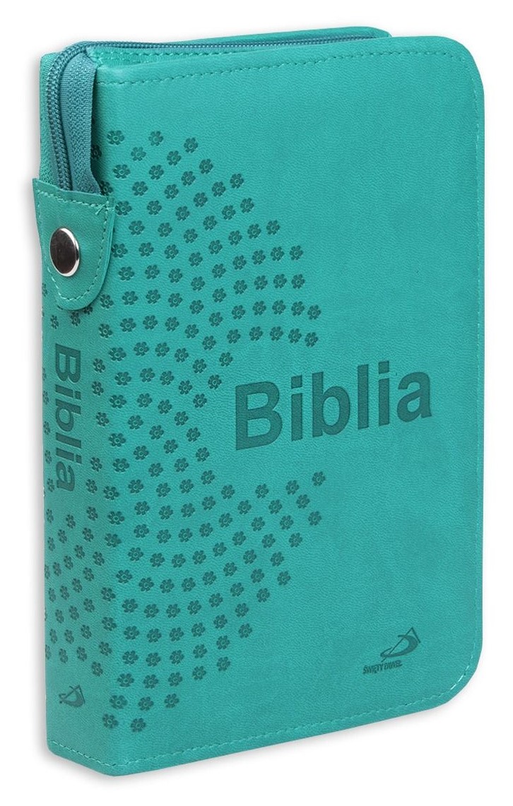 BIBLIA STARY i NOWY TESTAMENT "z rybką". Oprawa turkusowa z suwakiem