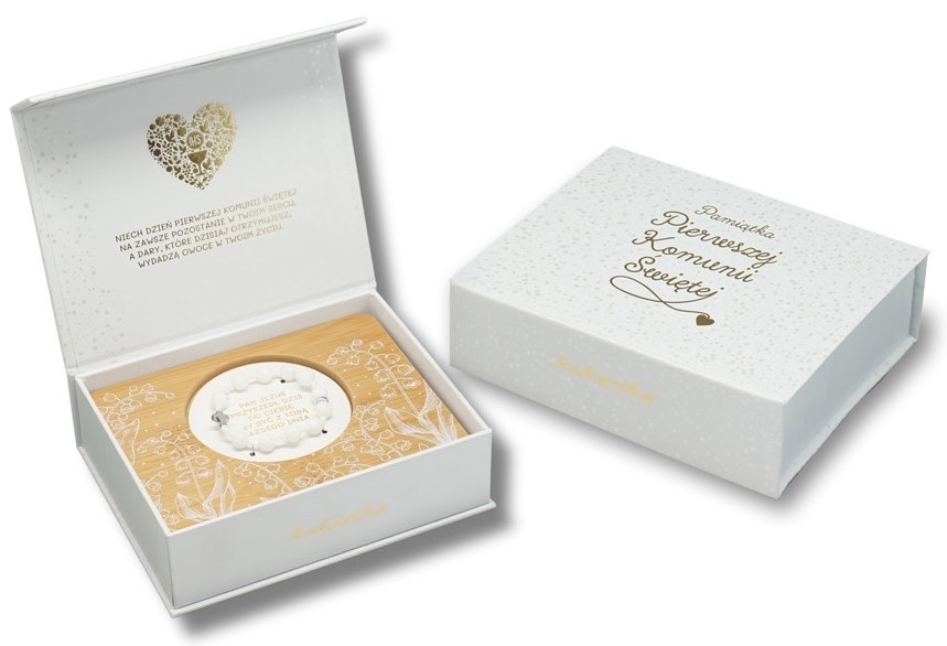 Bransoletka RÓŻANIEC biały - Pamiątka I Komunii Świętej ROZ-001