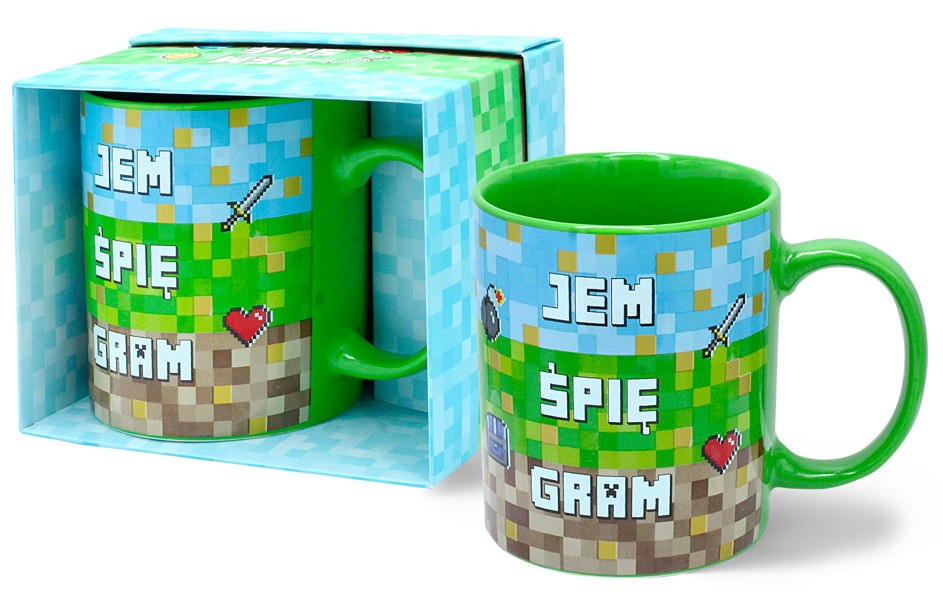 Kubek kukartka TOP BOSS "JEM ŚPIĘ GRAM" (piksele) 300 ml TPB-002