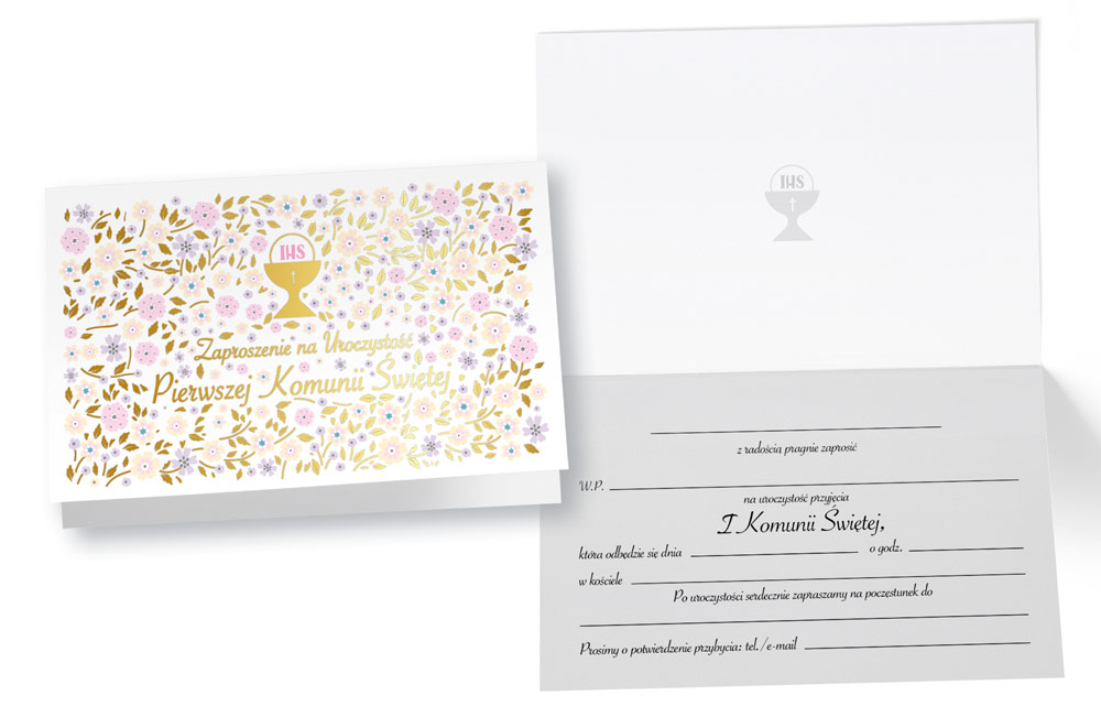 Zaproszenie z kopertą: na Pierwszą Komunię Świętą PMZ-088 (1 szt.)