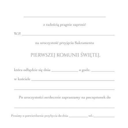 Zaproszenie z kopertą: na Pierwszą Komunię Świętą PMZ-133 (1 szt.)